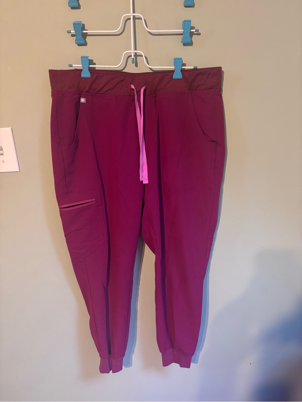 FIGS Women's Jogger Scrub Pants in Berry with Pink Drawstring